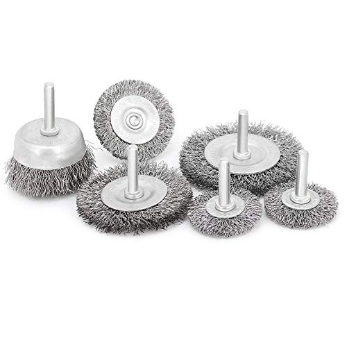 6 Pcs Wire Wheel Cup Brush Set,1/4In Round Shank Wire Brush for Drill Attachment, for Cleaning Rust, Stripping and Abrasive