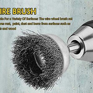 6 Pcs Wire Wheel Cup Brush Set,1/4In Round Shank Wire Brush for Drill Attachment, for Cleaning Rust, Stripping and Abrasive