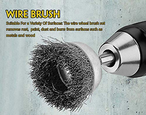 6 Pcs Wire Wheel Cup Brush Set,1/4In Round Shank Wire Brush for Drill Attachment, for Cleaning Rust, Stripping and Abrasive