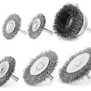 6 Pcs Wire Wheel Cup Brush Set,1/4In Round Shank Wire Brush for Drill Attachment, for Cleaning Rust, Stripping and Abrasive