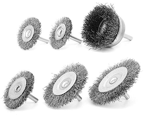 6 Pcs Wire Wheel Cup Brush Set,1/4In Round Shank Wire Brush for Drill Attachment, for Cleaning Rust, Stripping and Abrasive