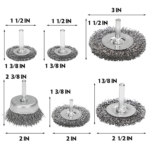 6 Pcs Wire Wheel Cup Brush Set,1/4In Round Shank Wire Brush for Drill Attachment, for Cleaning Rust, Stripping and Abrasive