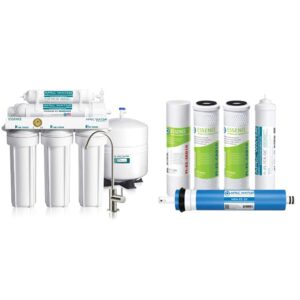 apec water systems essence series top tier 5-stage drinking water filter system & 50 gpd high capacity complete replacement filter set for essence series reverse osmosis water filter system stage 1-5