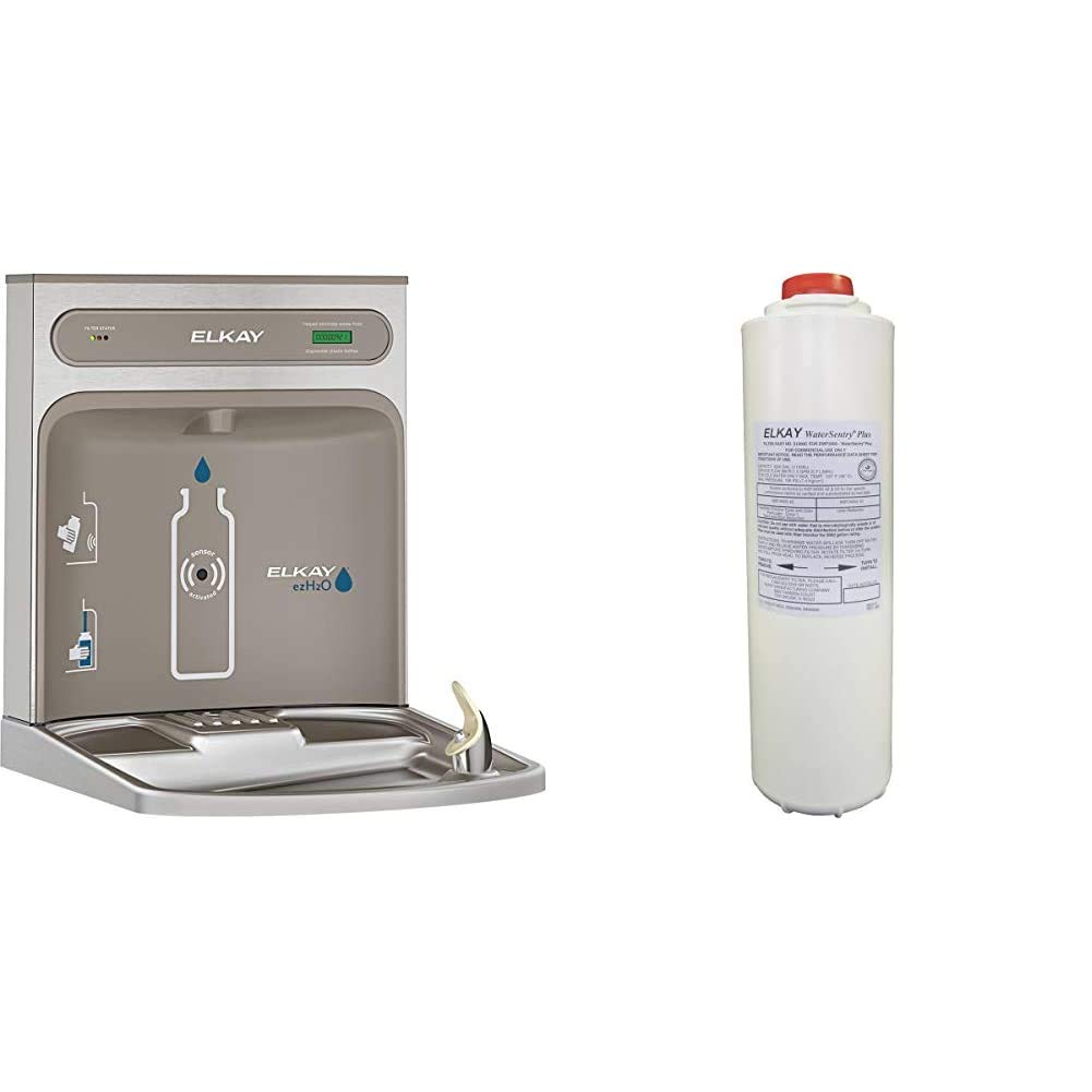 Elkay LZWSRK Bottle Filling Station, Stainless Steel & 51300C WaterSentry Plus Replacement Filter (Bottle Fillers), White