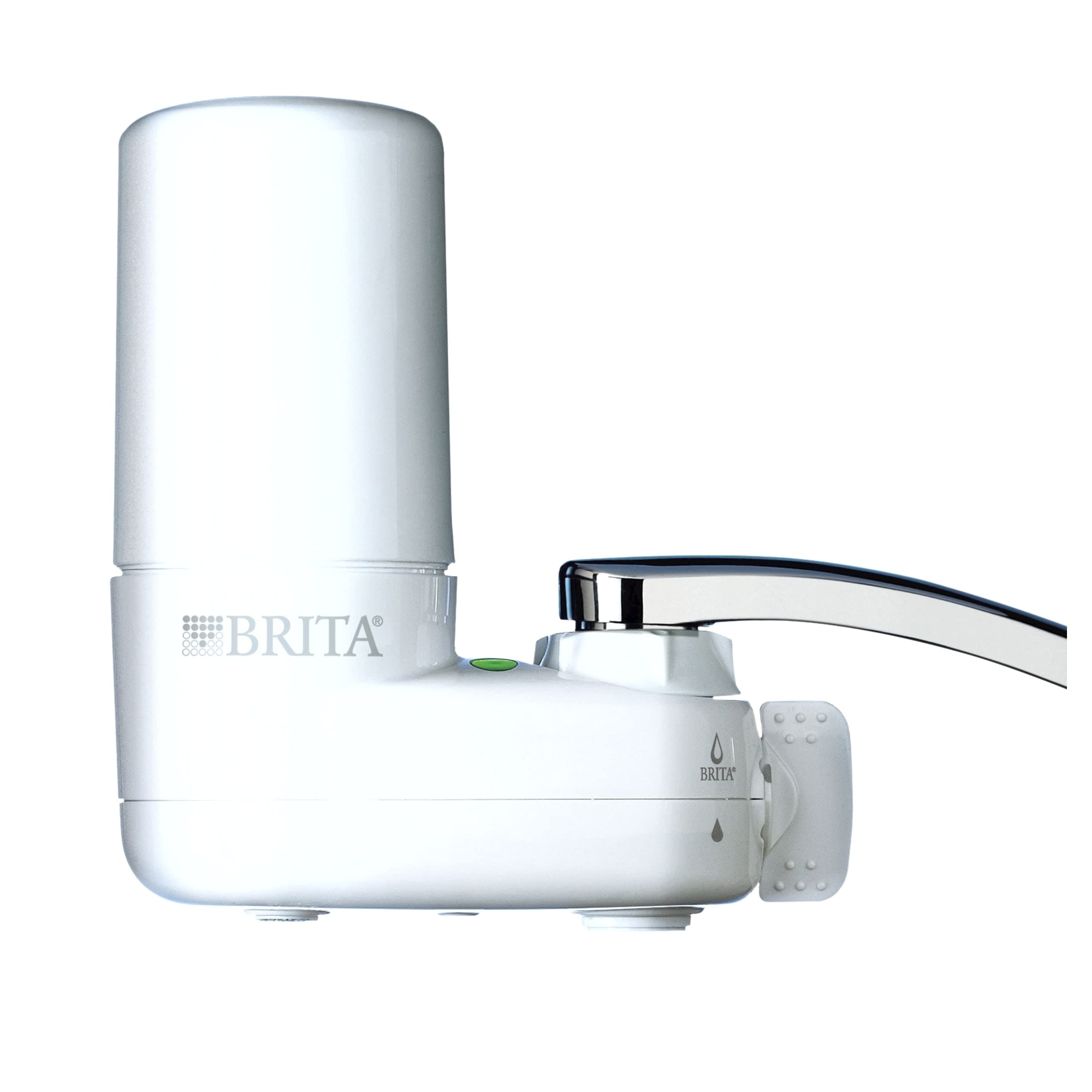 Brita Tap Water Filter System, Water Faucet Filtration System with Filter Change Reminder, Reduces Lead, BPA Free, White & Water Replacement Filters for Pitchers and Dispensers, 3ct, White