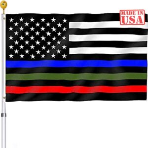 thin blue red green line american flag 3x5 outdoor- heavy duty police firefighter military army fireman usa flags blue red green lives matter stripe flag with grommets