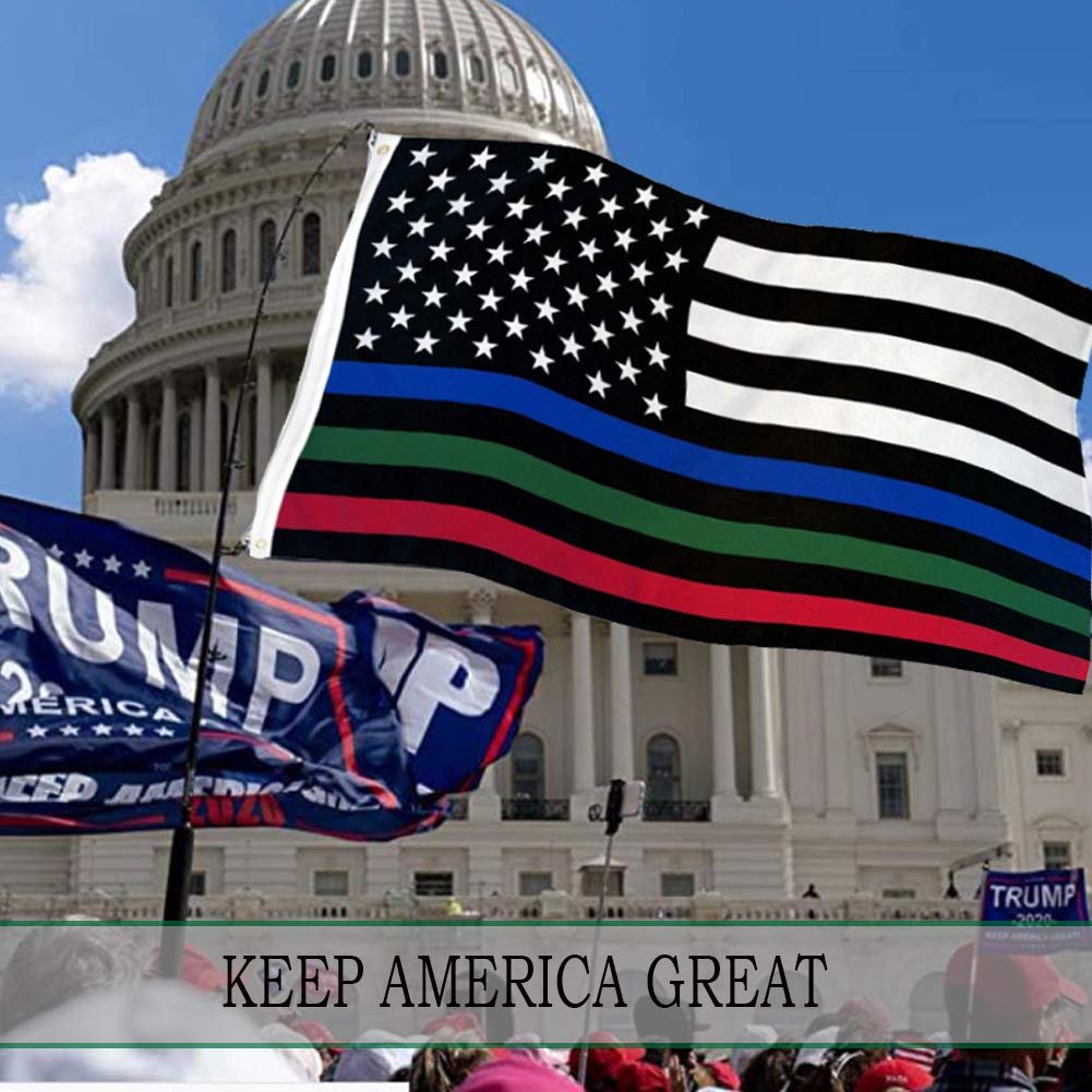 Thin Blue Red Green Line American Flag 3x5 Outdoor- Heavy Duty Police Firefighter Military Army Fireman USA Flags Blue Red Green Lives Matter Stripe Flag with Grommets