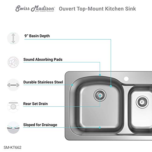 Ouvert 33 x 22 Stainless Steel, Dual Basin, Top-Mount Kitchen Sink