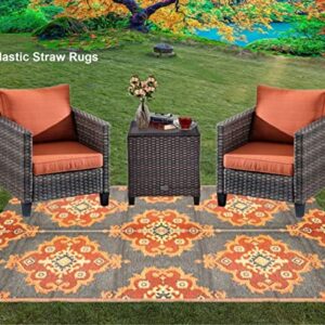 BalajeesUSA Premium Outdoor Plastic Patio Rugs – 6x9, Orange, Yellow, Grey, Durable and Affordable, Multipurpose, Woven Plastic Straw, All-Weather and Waterproof Rug, Reversible Camper Rug, Recycled