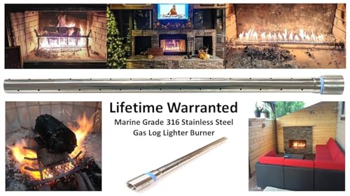 EasyFirePits 24 Inch Stainless Steel Lifetime Warranted Gas Fireplace Replacement Burner Straight END-FED Gas Log Lighter