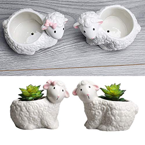 Cabilock Cactus Pot 2pcs Ceramic s Decorative Flowerpot Sheep Plants Decorative Succulent Pot Plant Flower Pot Small White Flowers Indoor Ceramic Bonsai Pots