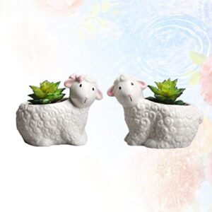 Cabilock Cactus Pot 2pcs Ceramic s Decorative Flowerpot Sheep Plants Decorative Succulent Pot Plant Flower Pot Small White Flowers Indoor Ceramic Bonsai Pots