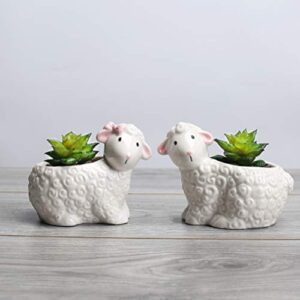 Cabilock Cactus Pot 2pcs Ceramic s Decorative Flowerpot Sheep Plants Decorative Succulent Pot Plant Flower Pot Small White Flowers Indoor Ceramic Bonsai Pots