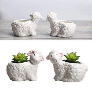 Cabilock Cactus Pot 2pcs Ceramic s Decorative Flowerpot Sheep Plants Decorative Succulent Pot Plant Flower Pot Small White Flowers Indoor Ceramic Bonsai Pots