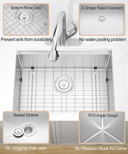 X Home 23 x 19 Inch Undermount Kitchen Sink Single Bowl, 16 Gauge Stainless Steel Kitchen Workstation Sink With R10 Corners, Fits 35 Inch Cabinet