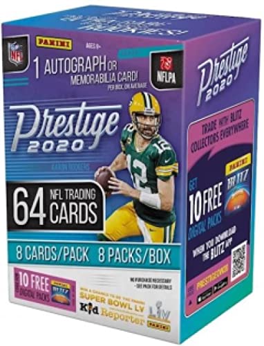 2020 Panini Prestige NFL Football BLASTER box (64 cards/bx incl. ONE Memorabilia or Autograph card)