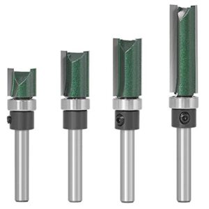 straight router bit with bearing, wolfride 4pcs flush trim template 1/4-inch shank top bearing pattern router bit