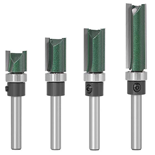 Straight Router Bit with Bearing, Wolfride 4PCS Flush Trim Template 1/4-Inch Shank Top Bearing Pattern Router Bit