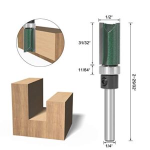 Straight Router Bit with Bearing, Wolfride 4PCS Flush Trim Template 1/4-Inch Shank Top Bearing Pattern Router Bit