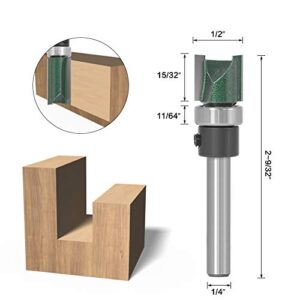 Straight Router Bit with Bearing, Wolfride 4PCS Flush Trim Template 1/4-Inch Shank Top Bearing Pattern Router Bit