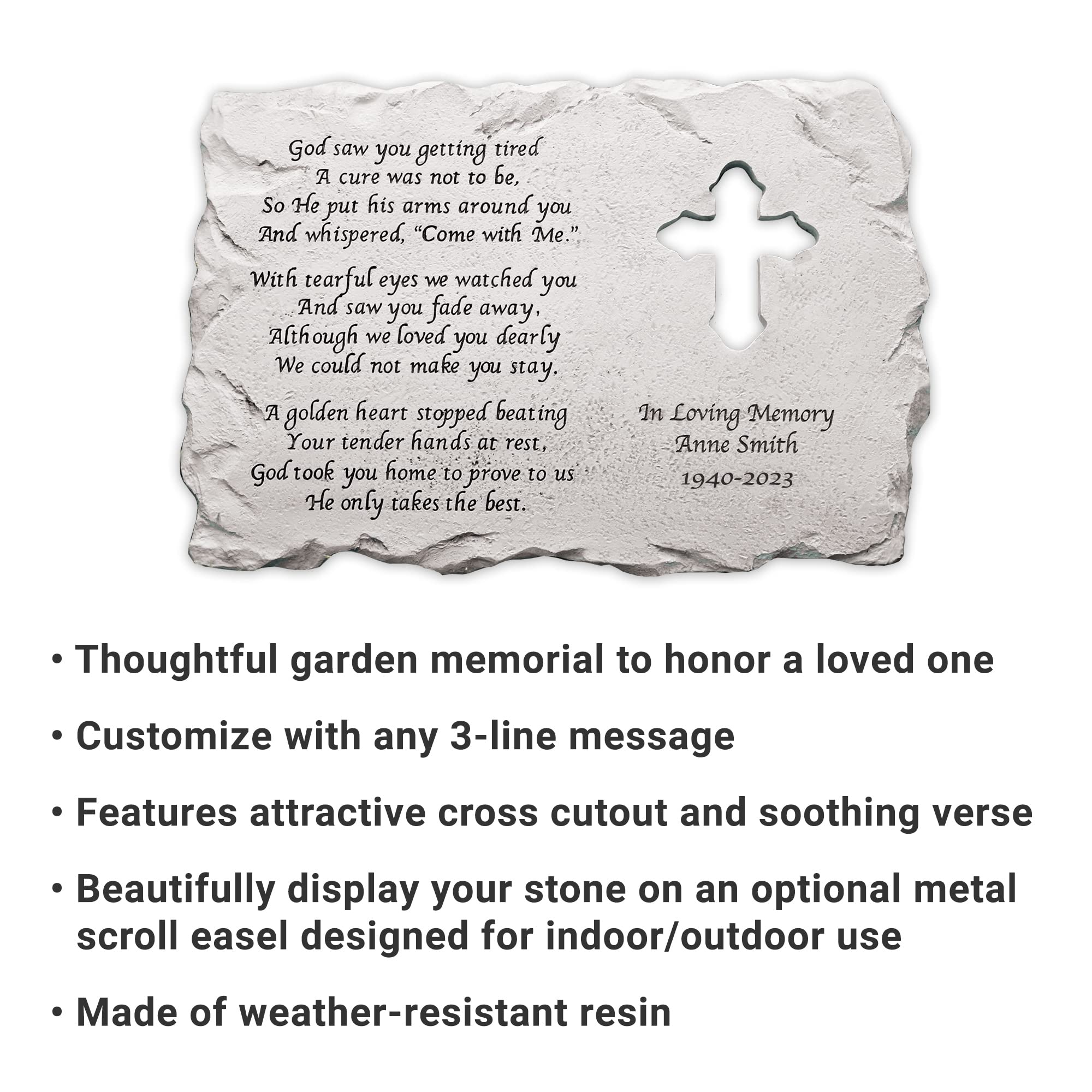 Let's Make Memories Personalized Cross Memorial Stone - Sympathy - Condolences - Garden Marker