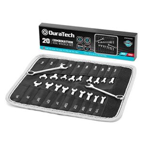 duratech mini wrench set, midget combination wrench set, 20-piece, metric & sae, 4-11mm & 5/32" - 7/16", lightweight, with rolling pouch