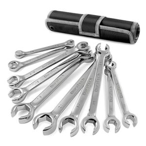 duratech flare nut wrench set, standard & metric, 10-piece, 1/4" to 7/8'' & 9-21mm, cr-v steel, organizer pouch included