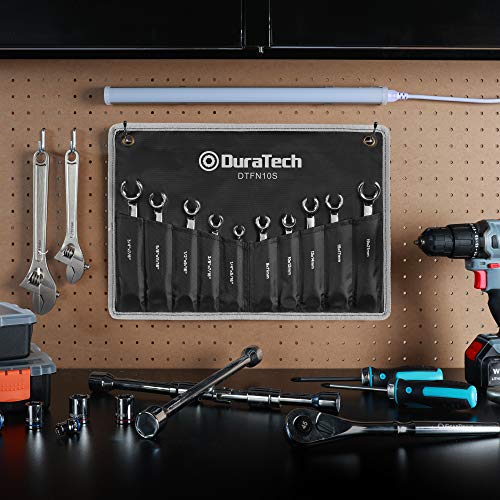 DURATECH Flare Nut Wrench Set, Standard & Metric, 10-Piece, 1/4" to 7/8'' & 9-21mm, CR-V Steel, Organizer Pouch Included