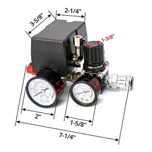 QWORK Air Compressor Pressure Switch Control Valve, 90-120PSI Pressure Regulator with Pressure Gauges Fittings Set