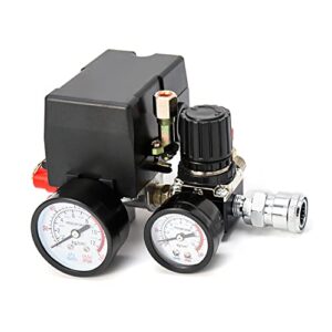 qwork air compressor pressure switch control valve, 90-120psi pressure regulator with pressure gauges fittings set