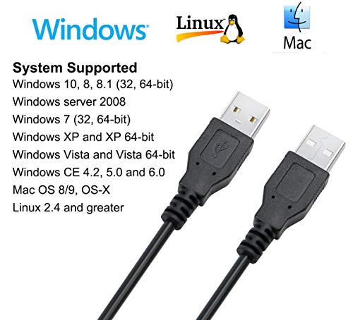 DTech Computer to Computer USB Cable 6ft, Data Transfer PC to PC Cord FTDI Chip Windows 11 10 8 7 Vista XP MAC Linux for USB 2.0 High Speed Easy File Sync Connection (6 Feet, Black)