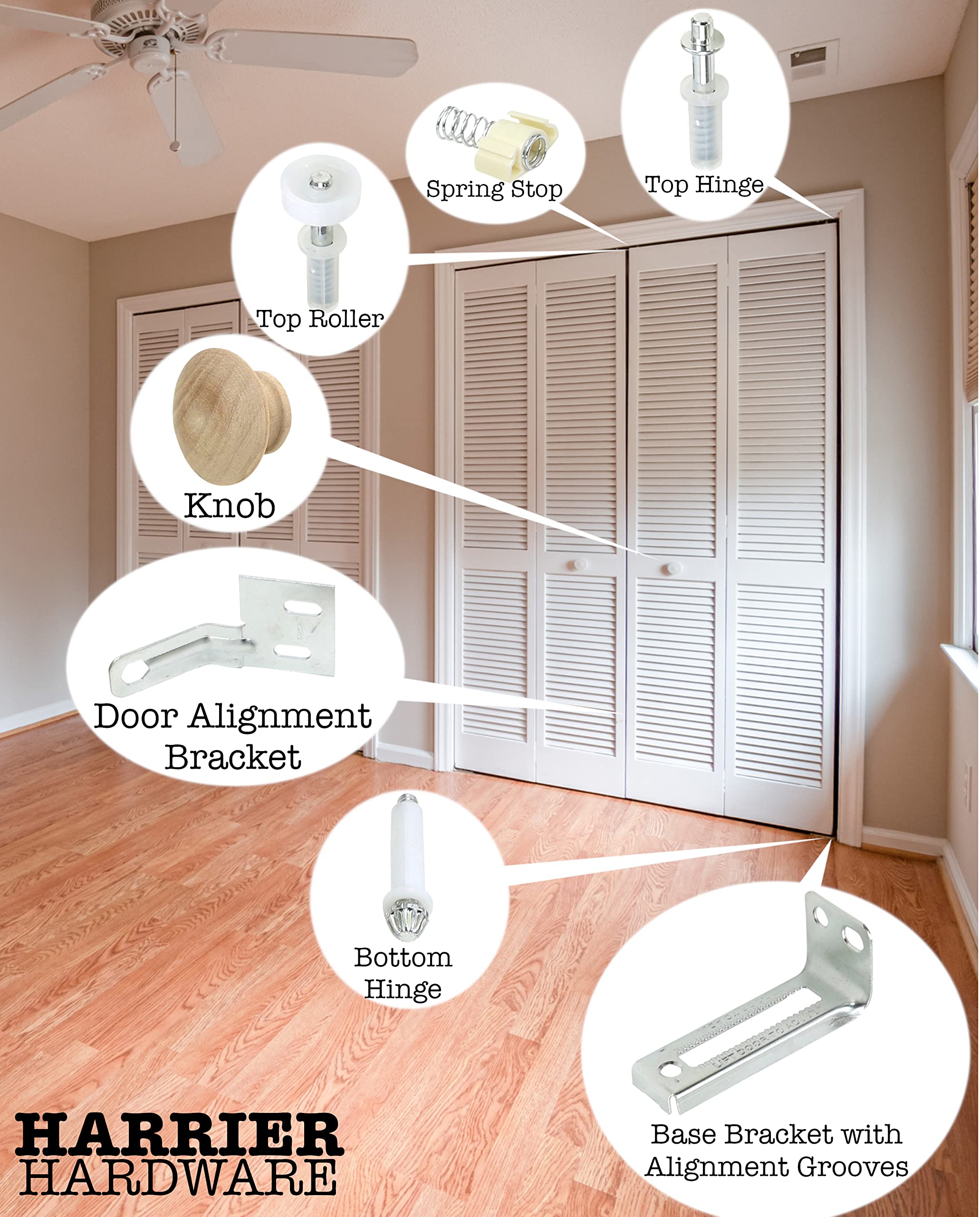 Harrier Hardware Bifold Door Hardware Repair & Replacement Kit, 2-Door Set