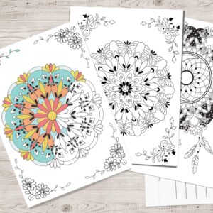 8 count | mandala coloring postcards | art therapy | 8 unique designs | flower mandala art | adult coloring | thank you cards | birthday cards | creativity and relaxation