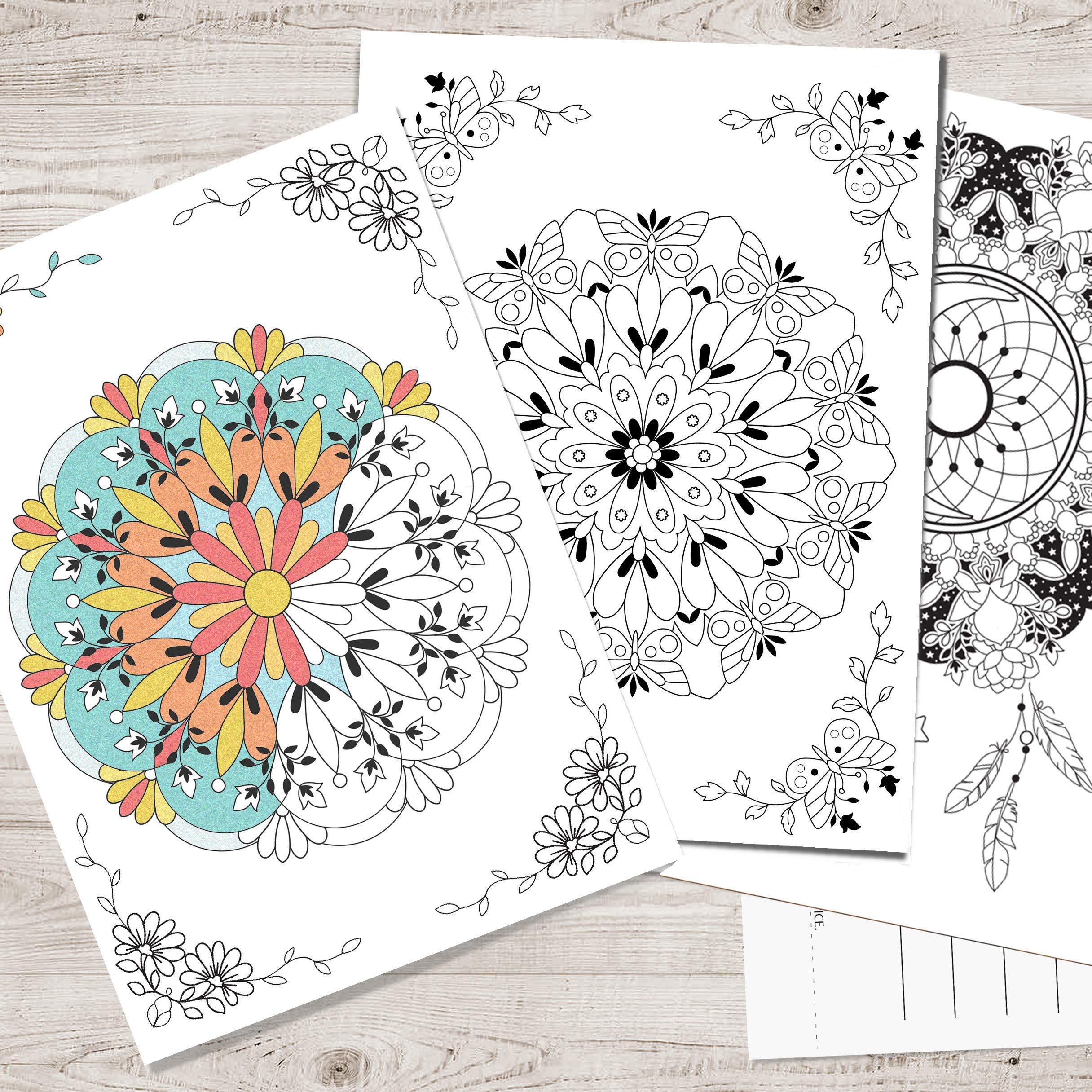 8 count | Mandala Coloring Postcards | Art Therapy | 8 unique Designs | Flower Mandala Art | Adult Coloring | Thank you cards | Birthday cards | Creativity and Relaxation