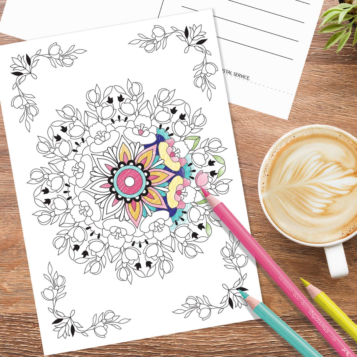 8 count | Mandala Coloring Postcards | Art Therapy | 8 unique Designs | Flower Mandala Art | Adult Coloring | Thank you cards | Birthday cards | Creativity and Relaxation