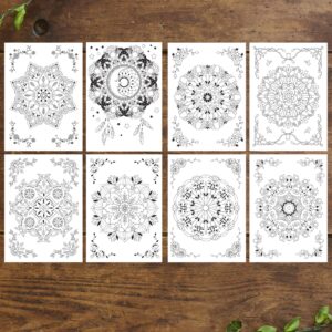 8 count | Mandala Coloring Postcards | Art Therapy | 8 unique Designs | Flower Mandala Art | Adult Coloring | Thank you cards | Birthday cards | Creativity and Relaxation