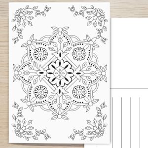 8 count | Mandala Coloring Postcards | Art Therapy | 8 unique Designs | Flower Mandala Art | Adult Coloring | Thank you cards | Birthday cards | Creativity and Relaxation