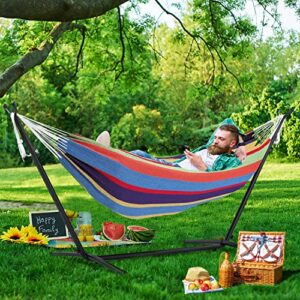 OUTDOOR WIND 550lbs Capacity Double Hammock Adjustable Hammock Bed with 10ft Heavy Duty Steel Stand Includes Portable Carrying Case, Easy Set up