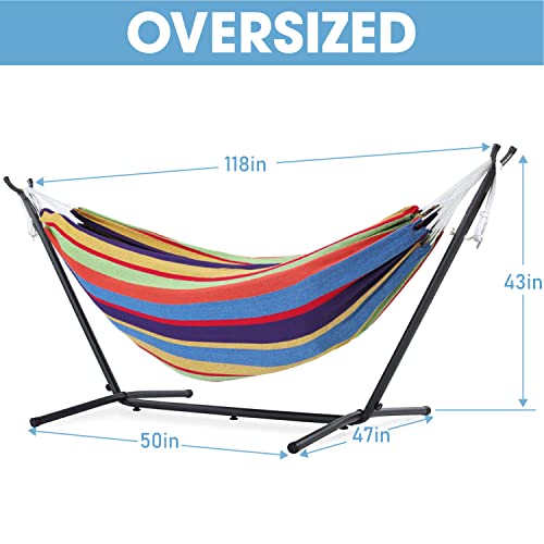 OUTDOOR WIND 550lbs Capacity Double Hammock Adjustable Hammock Bed with 10ft Heavy Duty Steel Stand Includes Portable Carrying Case, Easy Set up