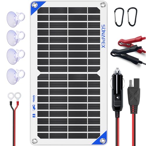 SUNAPEX 10W 12V Solar Panel Car Battery Charger 12 Volt Waterproof Solar Powered Battery Charger & Maintainer 12v Solar Trickle Charger for Car Boat RV Marine Trailer Battery