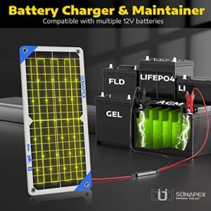 SUNAPEX 10W 12V Solar Panel Car Battery Charger 12 Volt Waterproof Solar Powered Battery Charger & Maintainer 12v Solar Trickle Charger for Car Boat RV Marine Trailer Battery