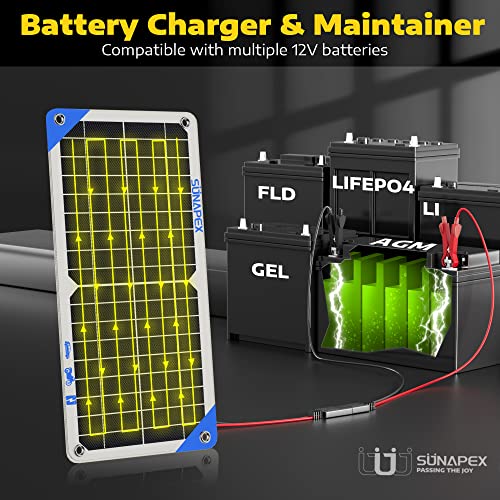 SUNAPEX 10W 12V Solar Panel Car Battery Charger 12 Volt Waterproof Solar Powered Battery Charger & Maintainer 12v Solar Trickle Charger for Car Boat RV Marine Trailer Battery