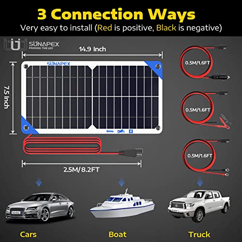 SUNAPEX 10W 12V Solar Panel Car Battery Charger 12 Volt Waterproof Solar Powered Battery Charger & Maintainer 12v Solar Trickle Charger for Car Boat RV Marine Trailer Battery