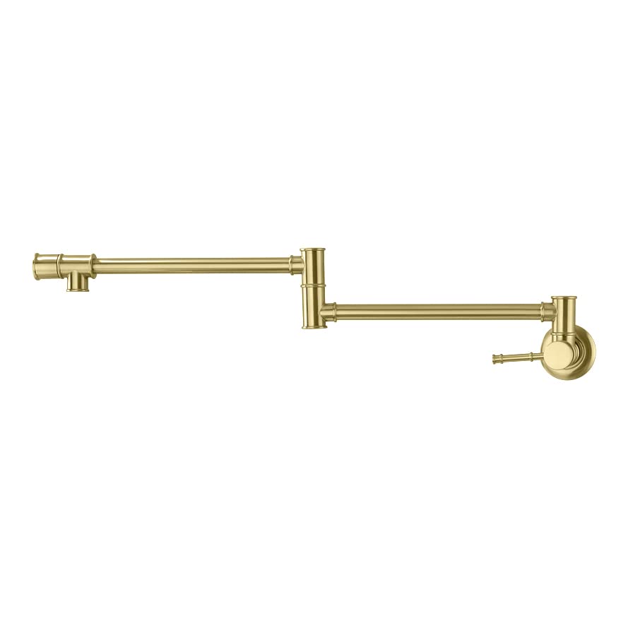 Gold Pot Faucet Pot Filler Faucet Wall Mounted, Lead-Free Solid Brass Folding Stretchable Double Joint Swing Arm Extending Wall Hole Filler Kitchen Faucet Brushed Gold