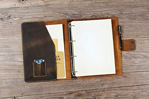 Personalised leather A4 ring binder, retro leather A4 4 ring binder folder, leather A4 portfolio NA405BS