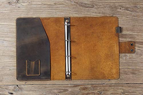 Personalised leather A4 ring binder, retro leather A4 4 ring binder folder, leather A4 portfolio NA405BS