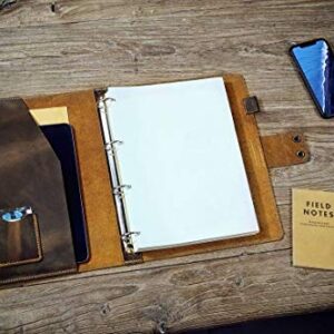 Personalised leather A4 ring binder, retro leather A4 4 ring binder folder, leather A4 portfolio NA405BS