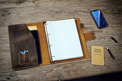 Personalised leather A4 ring binder, retro leather A4 4 ring binder folder, leather A4 portfolio NA405BS