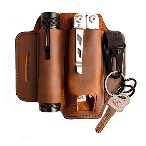 Dragon Honor Leather Sheath EDC Pocket Organizer - High Leather Quality (Brown)