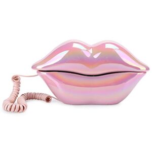home desk telephone, mouth lip shaped landline phone,electroplating pink funny lip telephone fashionable corded phone for home office decoration girls gift